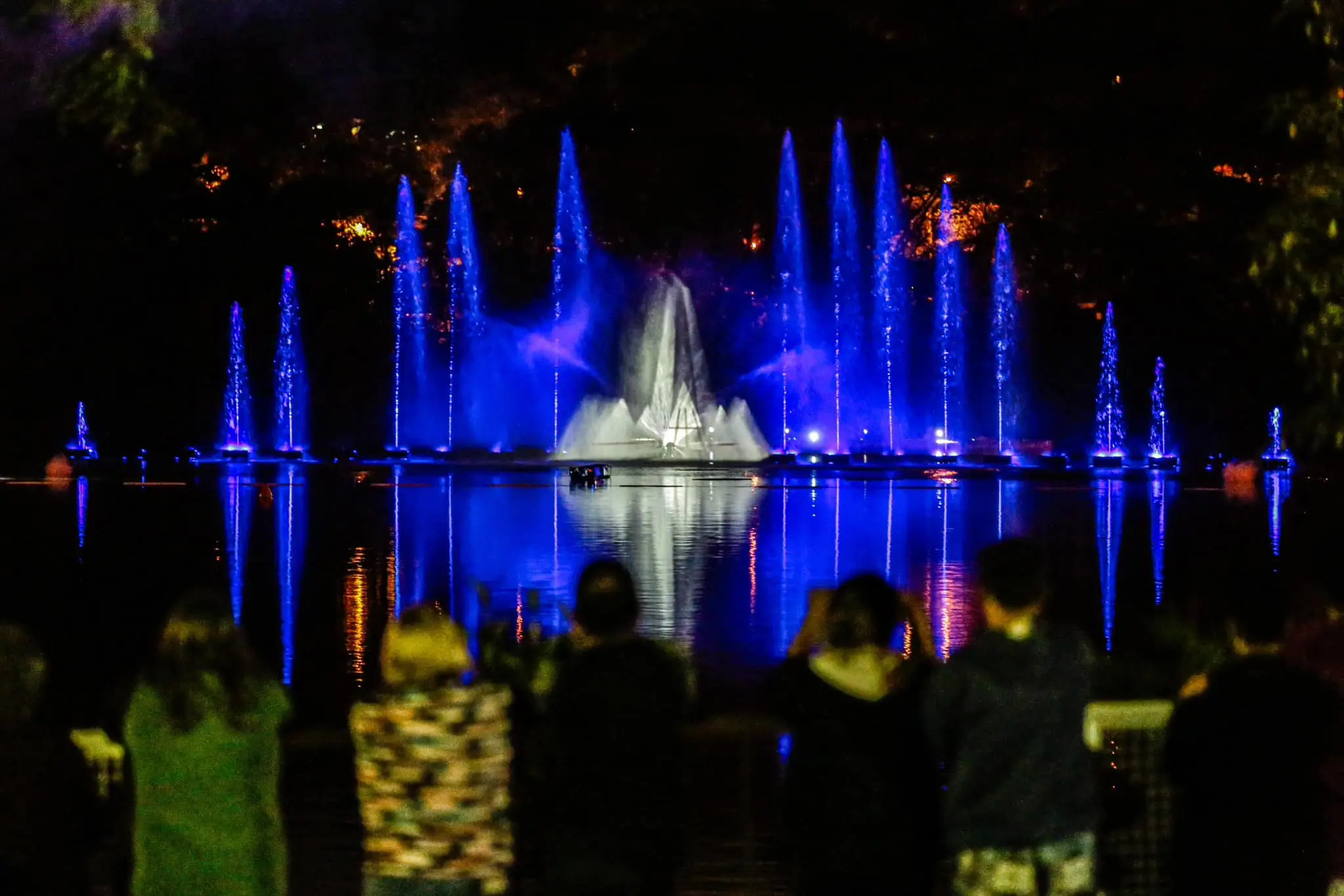 Espetáculo visual com águas dançantes e luzes