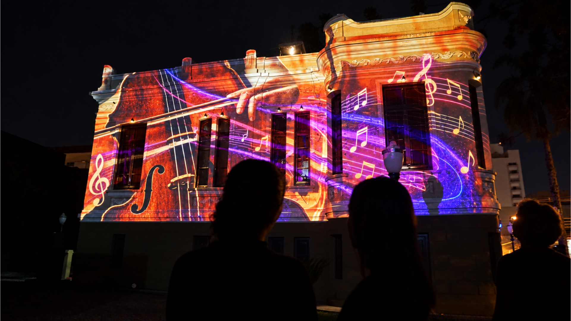Espetáculo visual com águas dançantes e luzes